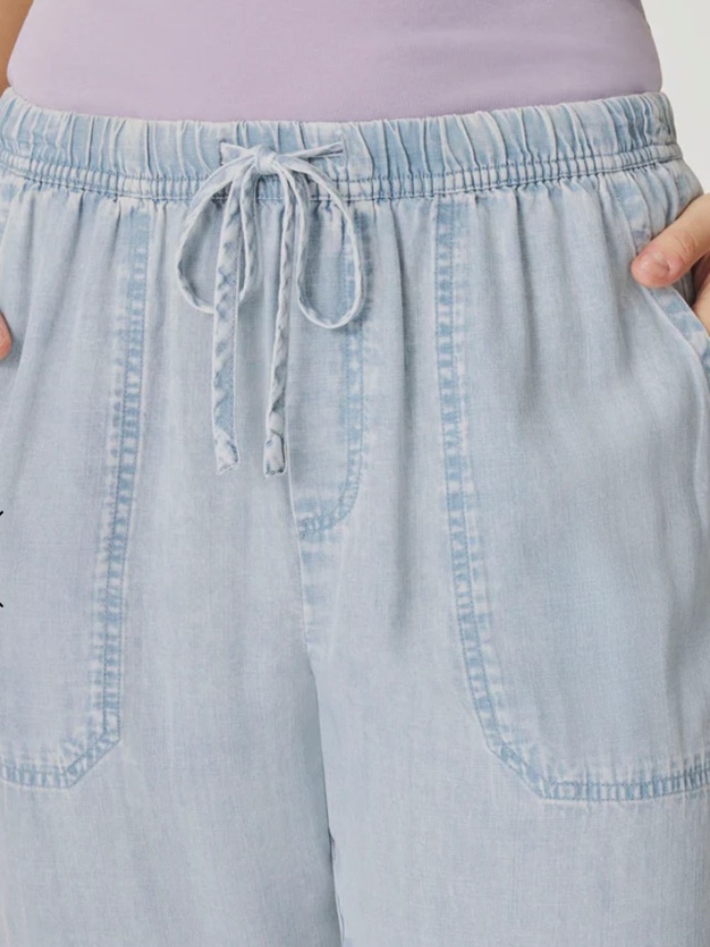 Splendid Angie Bleached Indigo Straight Leg pant W/ Drawstring Waist Sz Large - Picture 3 of 10